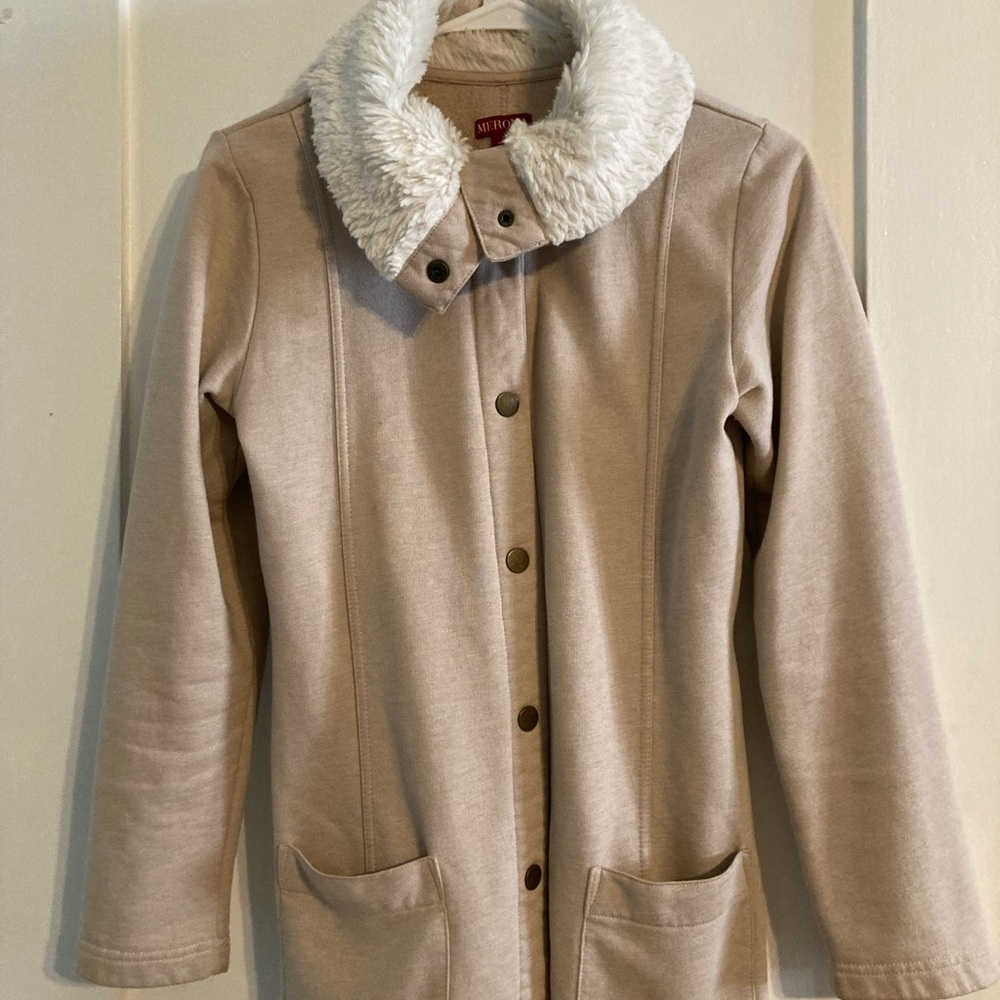 Merona Women's Cream Teddy Jacket with Faux Fur Collar